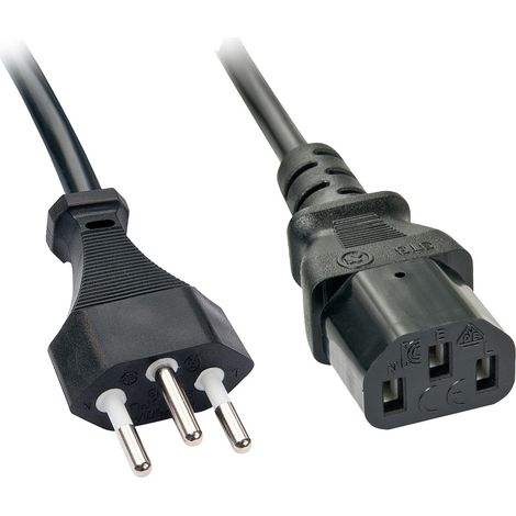LINDY Strom Anschlusskabel [1x Schweiz-Stecker - 1x Kaltgeräte-Buchse C13] 2.00 m Schwarz