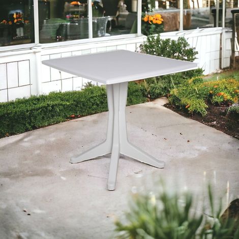 Table carrée pour extérieur et intérieur, Made in Italy, 70x70x72 cm, couleur blanche (1/4)