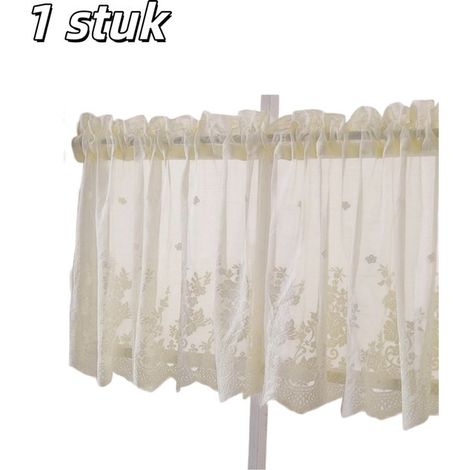 pièce - Rideaux - Semi-transparent - Motif floral en lin - Rideaux courts kanten - Met tunnelzoom - Convient pour la cuisine, la salle de bain, la chambre à coucher et autres intérieurs - 13761cm - Be (1/5)