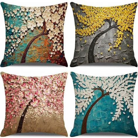 Set da 4 pezzi in cotone e lino, decorazione per divano, arredamento casa, federe super morbide, decorazione per soggiorno, camera da letto, copricuscino per divano 45x45cm (1/5)