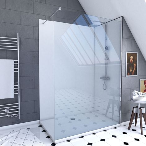 Set Doccia 90x120 cm - Pannelli Murali Bianco/Cromato + Piatto Doccia + Parete trasparente 8 mm