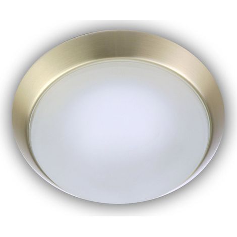 Deckenleuchte, Glas Weiß mit Klarrand, Dekorring Messing matt, Ø 25cm