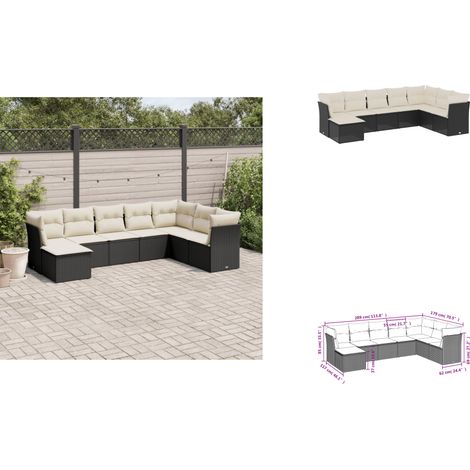 The Living Store Salon de jardin 8 pcs avec coussins noir résine tressée - Meubles de jardin (1/3)