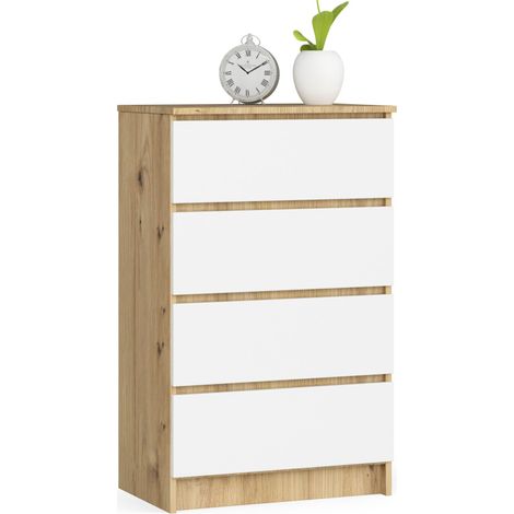 Cómoda AKORD K60 Roble Artisan 60 cm 3 cajones frente en color Blanco 60x40x77 cm