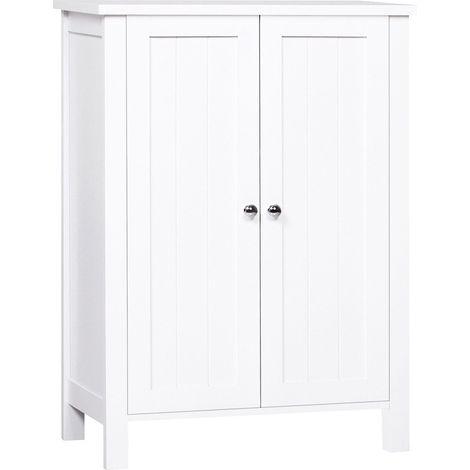 petit meuble de salle de bain Économiseur D'Espace, petit armoire de salle de bain Multifonction avec Petit Armoire 2 Étagères 2 Portes Poignée en MDF 60 x 30 x 80cm Blanc
