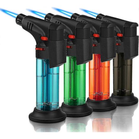Lot de 4 briquets torches, flamme jet, gaz butane, mini briquets rechargeables et coupe-vent pour bougies, cheminée, barbecue (gaz non inclus) (1/5)