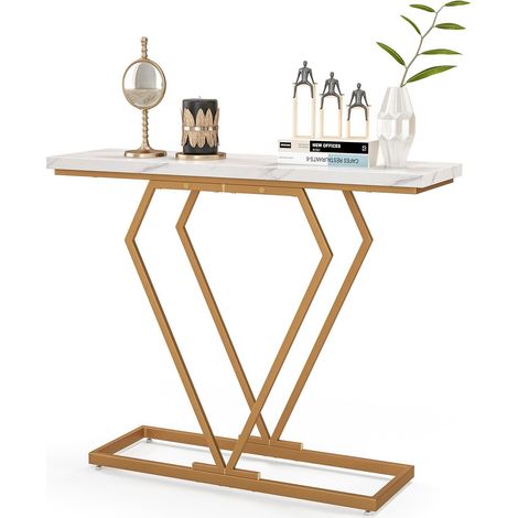 Modern Console Table Faux Marble Narrow Entryway Hallway Table Accent Desk 100cm (1/5)