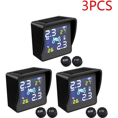 Système de surveillance de la pression des pneus TPMS solaire pour motos, alarme de température des pneus, avec 2 capteurs intelligents (3 pièces) (1/5)