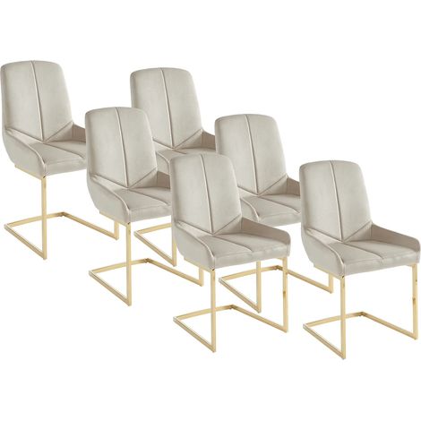 Sedia in Velluto e Metallo Dorato Beige - Lotto di 6 - BERLONA (1/5)