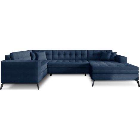 Canapé panoramique convertible BONTY tissu matelassé A droite-Bleu turquin-Méridienne A droite (1/5)