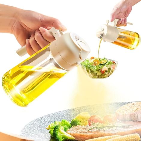 Vaporisateur d'huile, 470 ml, flacon pulvérisateur d'huile alimentaire pour friteuse à air chaud, pour cuisiner, griller, pâtisserie, salade, spray d'huile 2 en 1 et arrosage de la cuisine (1/5)