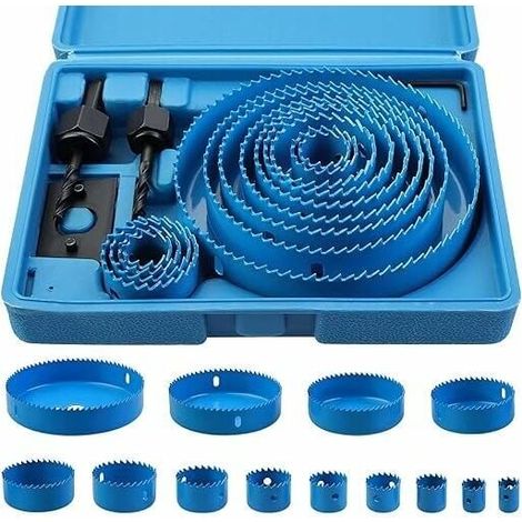 Scie cloche bi-métal 17 pièces, kit trépan carbure 19-127mm, coffret perforateur pour bois, placo et plaques de plâtre, outil de perçage professionnel (1/5)