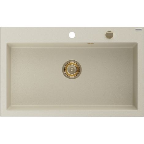 Mexen Elix évier de cuisine 1 bac en granit 800 x 500 mm, beige, bonde dorée - 6527801005-69-G (1/5)