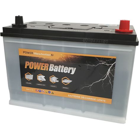 Power Battery – Batterie décharge lente 12V 110Ah – Plomb Calcium – Longueur 303mm – Pour énergie solaire et camping car – Entretien réduit