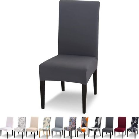 Juego de 6 fundas elásticas para sillas, fundas modernas lavables universales para sillas de comedor, restaurante, hotel, decoración floral, gris oscuro. (1/5)