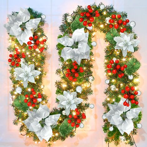 Guirlande de Noël de 270 cm avec lumières LED, décoration de Noël, couronne de Noël artificielle illuminée avec fleurs, décorations pour sapin de Noël (1/5)