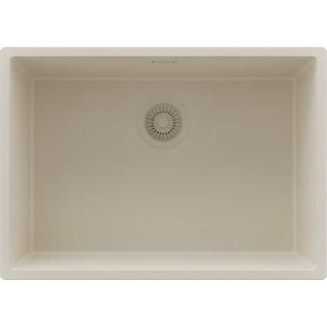 PRIMAGRAN Evier Cuisine en Granit 66x47cm,Lavabo 1 bac + Kit de Vidage, Évier à Encastrer au meuble 70cm - London Slim, Beige (1/5)