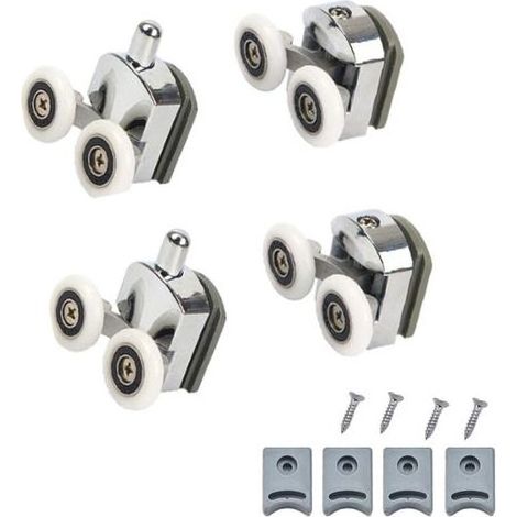 4 pièces roulettes de porte de douche doubles, roulettes de porte de douche en alliage de zinc (2 en haut + 2 en bas - 23 mm), hauteur réglable (1/5)