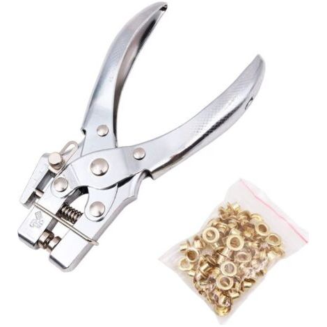 Lot de pinces à riveter à trou unique 5 mm avec rivets argentés pour papier, carton, cuir, ceinture, tissu, plastique fin