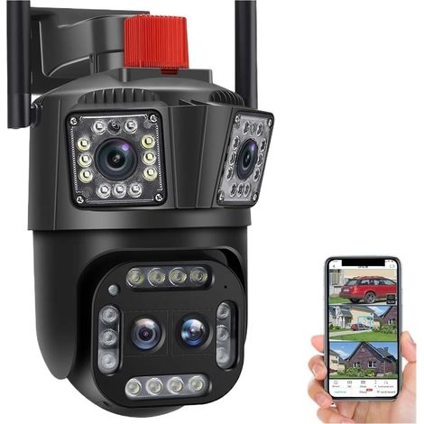 Caméra de sécurité à Domicile Caméra 16MP 8K Zoom 12X Quatre objectifs caméra PTZ extérieure Protection de sécurité Suivi AI caméra IP 4K caméras de Surveillance CCTV(8K 16MP Add 128G) (1/5)