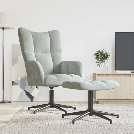 vidaXL Relaxing Chair with a Stool Light Grey Velvet
