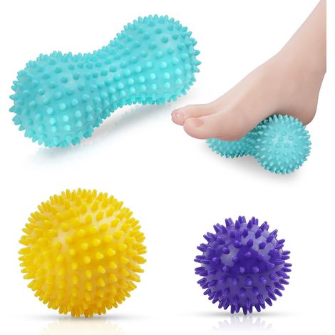 Ensemble de 3 balles de massage à picots pour la physiothérapie : balle de lacrosse dure et balle de massage à picots pour le relâchement myofascial et le massage des points de déclenchement en profon (1/5)