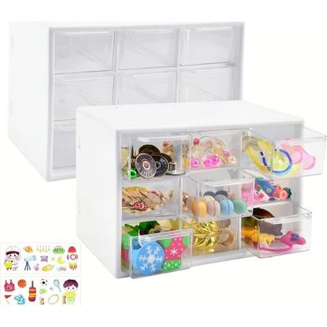 2 Pcs Casier Rangement Tiroir Plastique à 9 Compartiments Boîte Rangement Tiroir Bureau 18  10  11.8 cm Organiseur Bureau avec Tiroirs Tour Tiroir Plastique pour Outil Bricolage, Blanc (1/4)