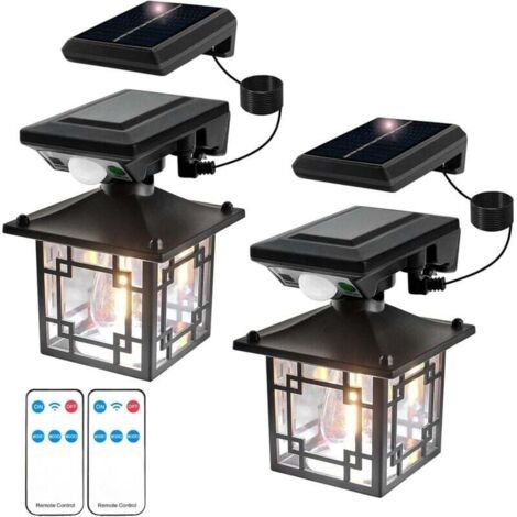 2 Pièces Applique Murale Solaire Vintage Extérieure, Lampe Solaire Exterieur avec Detecteur de Mouvement, Lumière Jardin étanche IP65, Puissante Lampe Exterieur Murale(Séparable) (1/4)