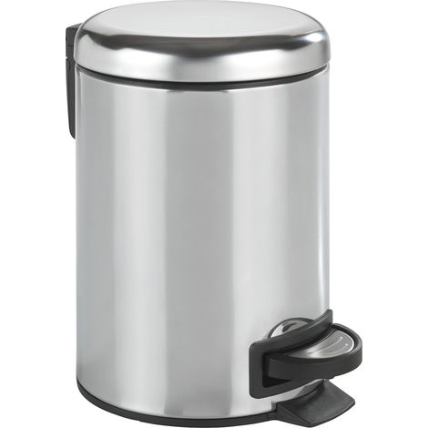 WENKO Kosmetik Treteimer Leman Easy Close Edelstahl 3L, rostfrei, 3 Liter, Silber matt, Edelstahl rostfrei satiniert, Polypropylen schwarz