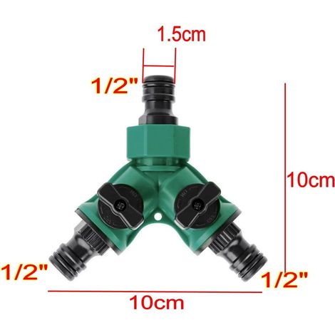 Raccord en Y pour tuyau d'arrosage 2 voies 1/2", adaptateur de raccordement pour tuyau d'arrosage, raccord en Y pour robinet de jardin avec vannes marche/arrêt séparées, raccord rapide pour tuyau. (1/4)