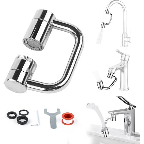 1080°Rallonge Robinet Cuisine, Rallonge Robinet 2 Modes de Pulvérisation, Régulateur de Jet Multifonctionnel, L'adaptateur Fourni Garantit la Compatibilité Universelle de la tête de Pulvérisation Avec (1/5)