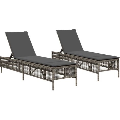 Maison Exclusive - Sonnenliegen mit Auflagen 2 Stk. Grau Poly Rat
