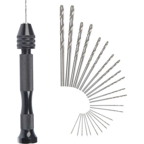 Mini-Handbohrmaschine mit Spiralbohrern + 25 Akku-Mikro-Spiralbohrer, Aluminium-Stiftschraubstock, Rotationswerkzeuge, verstellbare Spiralbohrer, Brennkolben für Heimwerker, Kunststoffbohrungen, Kupfe