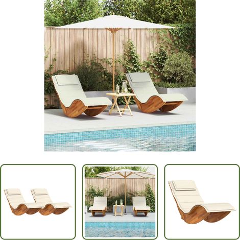 Transat bois acacia - Transat avec coussin 2 pcs Marron Bois d'Acacia Massif (1/5)