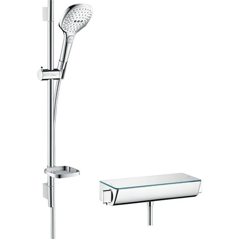 Hansgrohe – Colonne de douche thermostatique Ecostat Select 27038000 – Chromé – Barre 65cm – DN 15 – Pommeau Raindance Select 3 jets