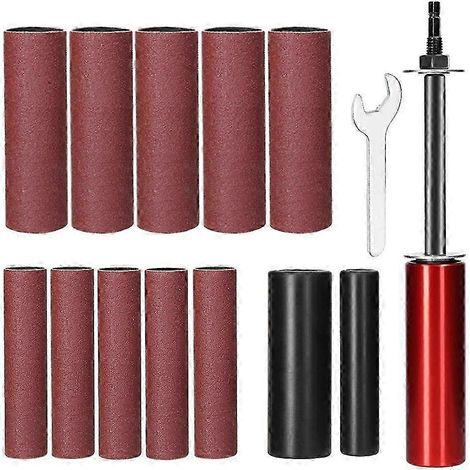 Adaptateur de ponceuse à broche compatible avec perceuse, kit de ponceuse à broche de 1,5 pouce avec 10 manchons de papier de verre, compatible avec le bois et le métal RK. (1/5)