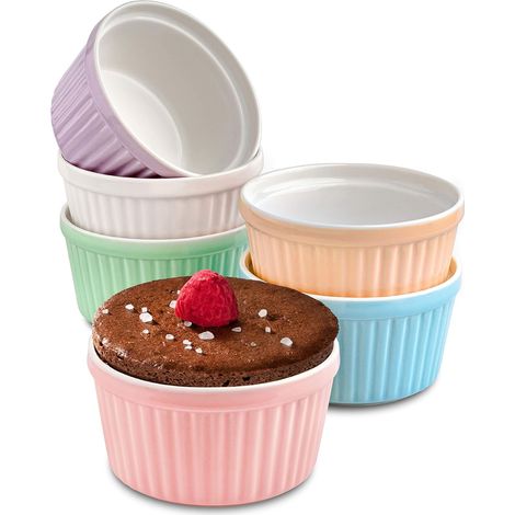 Lot de 6 ramequins en céramique allant au four, 200 ml, 9 cm, empilables, avec revêtement antiadhésif