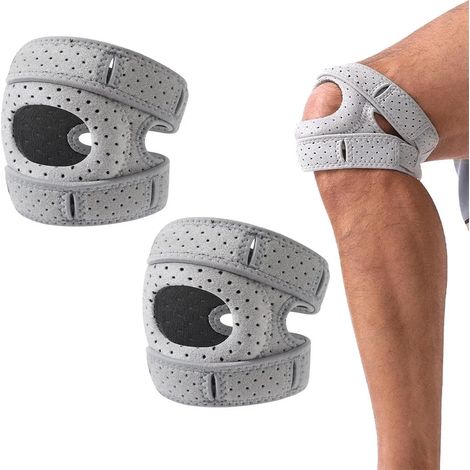 Ginocchiere per rotula, confezione da 2, con cinturini regolabili, imbottitura in silicone, traspiranti, adatte all'allenamento sportivo, colore grigio. (1/3)