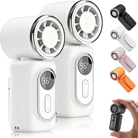 2026 New Mini Clip Fan 2 Pack, Portable USB Rechargeable, Upgraded Battery Life, 5 Speeds LED Display, for Bedroom Outdoor Travel, Umbrella Hat Clip(White)