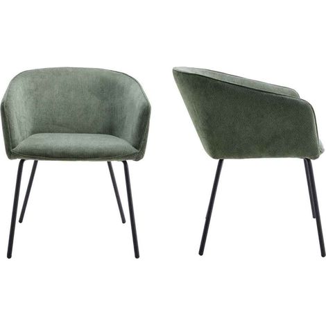 Lot de 2 fauteuils de table en velours côtelé vert, piètement noir - Swann (1/5)