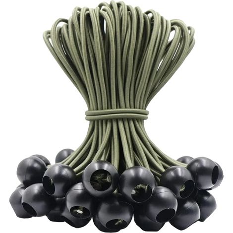 Corde elastiche a sfera, lunghezza 15 cm, struttura resistente, colore verde, confezione da 10 pezzi (1/2)