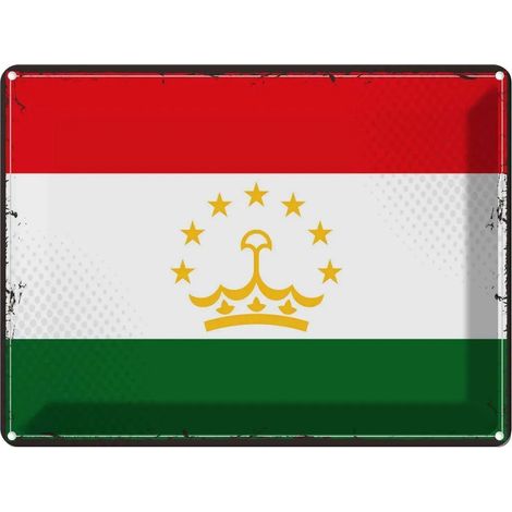 Plaque métallique 30x40 cm Tadjikistan Rétro Drapeau du Tadjikistan Bannière Armoiries (1/5)