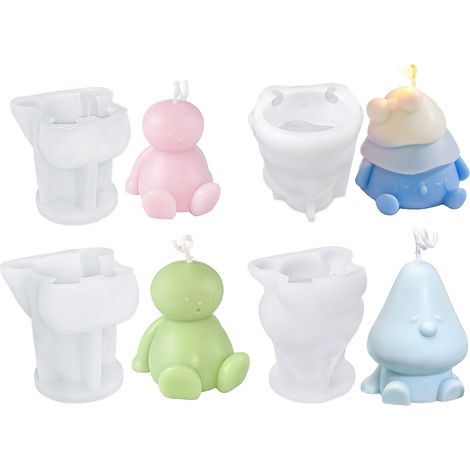(Set mit 4 kombinierten Formen) Silikonform für Duftkerzen, Weihnachtsbäume, Weihnachtsdekoration mit Elfen, 4-teilig (A08A-6+A08A-8+A08A-15+A08A-16) (1/2)