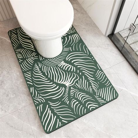 Contour toilet mat, U-shaped toilet mat, diatomite, absorbent, quick-drying, non-slip, washable, protects the floor from urine - Minimalist (Green Leaf, 55x90cm) (1/5)