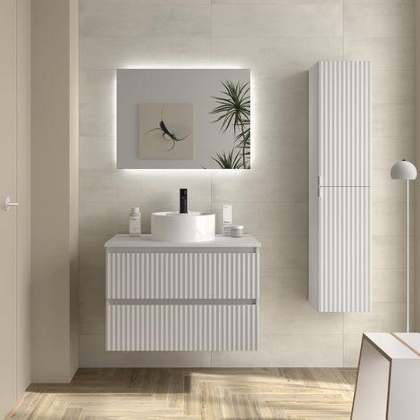 Mueble de Baño KIRA 80cm Blanco Mate 2 cajones Lavabo sobre encimera 1 poza Porcelana (1/5)