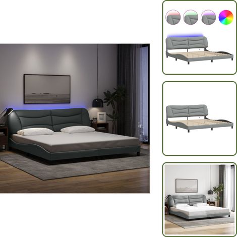 Bettgestell mit LED ohne Matratze Hellgrau 200x200 cm Stoff - Bettrahmen - Holzbetten - Doppelbett - Boxspringbett - LED-Bett (1/5)