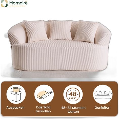 Weißes Samt-Sofa mit Cordstoff 163 x 93 x 68 cm HOMAIRE (1/5)