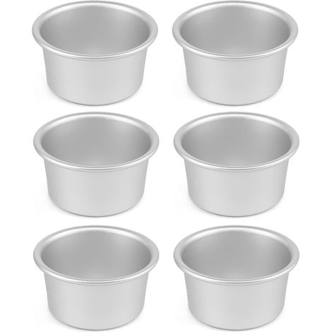 Lot de 6 moules à mini-gâteau ronds (Ø 9,5 cm), moules à pâtisserie professionnelles en aluminium anodisé, Adapté pour le four et la friteuse à air, argenté,1 Argent 6,Argent 6