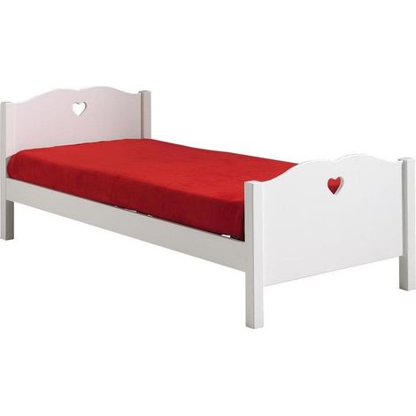 Lit enfant AMORI 90x200 – Blanc laqué & détails cœur sans sommier- (1/5)