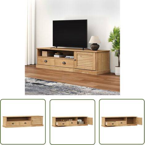 The Living Store Meuble TV VIGO 156x40x40 cm bois massif de pin - Meuble Tv - Meuble Tv Bois - Meuble Tv Design - Meuble Tv Moderne - Support Tv (1/5)